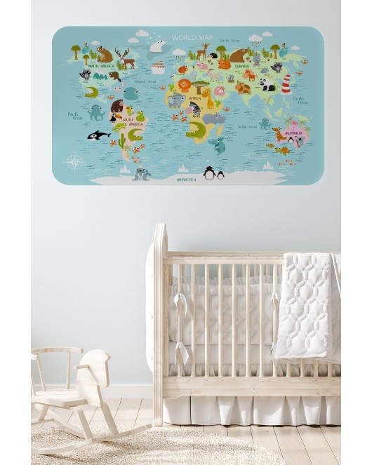 Eğitici Dünya Haritası Dünya Atlası Çocuk ve Bebek Odası Duvar Sticker-60x105-3782