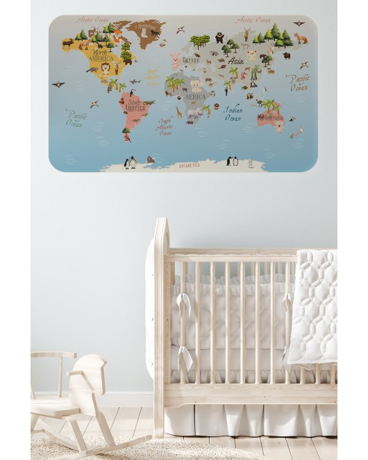 Eğitici Dünya Haritası Dünya Atlası Çocuk ve Bebek Odası Duvar Sticker -60x105-3824