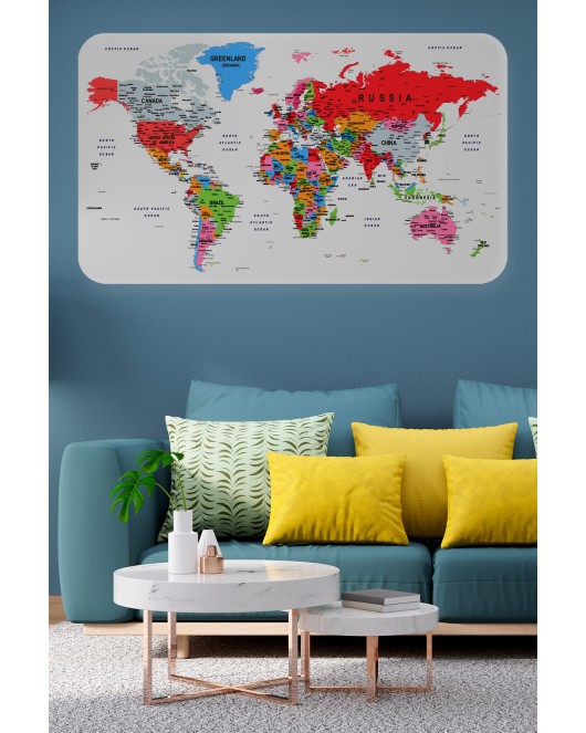 Eğitici Ülke ve Başkent Detaylı Atlası Dünya Haritası Duvar Sticker -60x105-3853