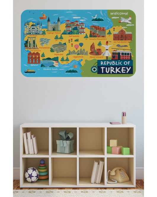 Eğitici ve Öğretici Cocuk Odası Türkiye Haritası Duvar Sticker-60x105-3871