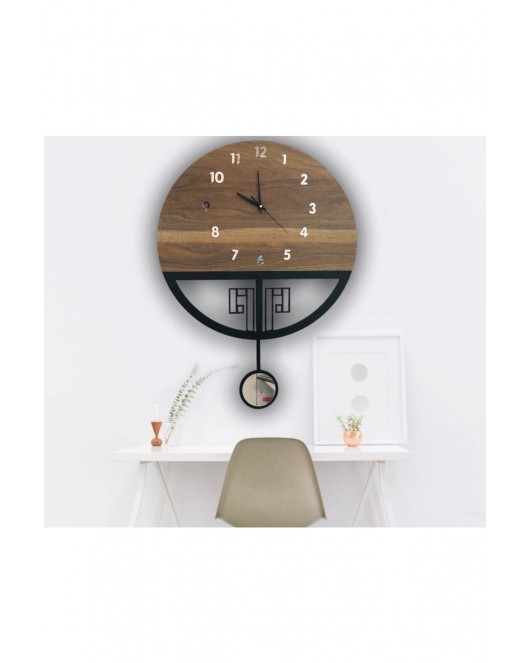 (SESSİZ 3 KATLI (0,9CM)) SARKAÇLI AHŞAP DUVAR SAATİ, SARKAÇLI SAAT, WOODEN WALL CLOCK