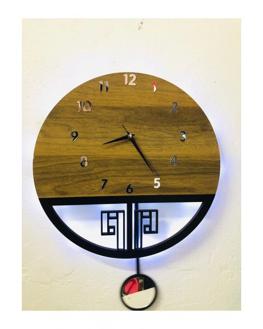 (TİKTAK SESLİ 3 KATLI (0,9CM)) SARKAÇLI AHŞAP DUVAR SAATİ, SARKAÇLI SAAT, WOODEN WALL CLOCK