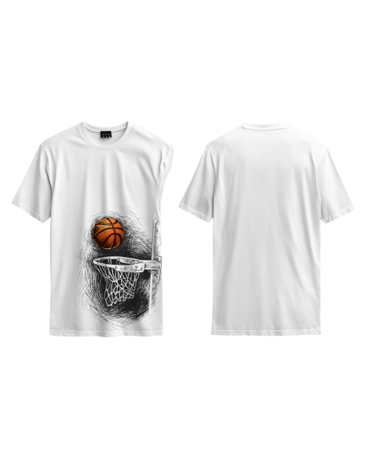 Basketbol Topu ve Pota Baskılı Tasarım Tshirt Oversize Tişört