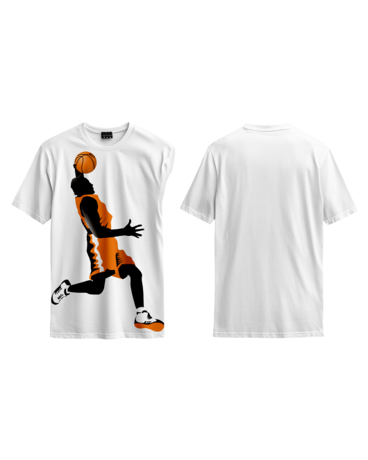 Turuncu Basketbol Topu ve Basketçi Baskılı Tasarım T-shirt Baskılı Tişört