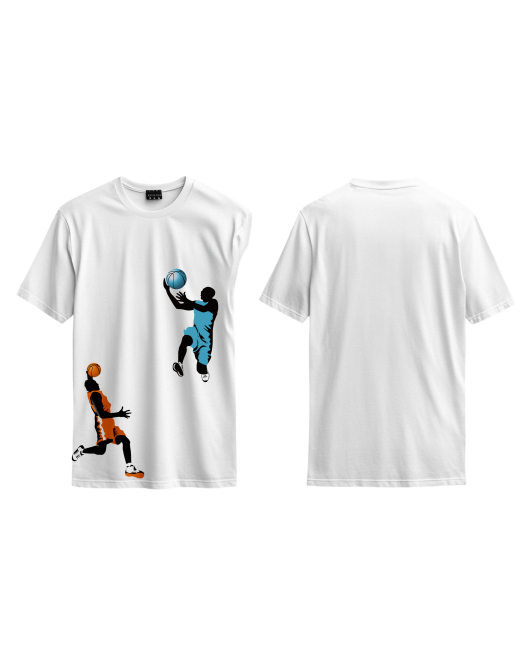 Turuncu ve Mavi Basketballcu Baskılı T-shirt Baskılı Tişört