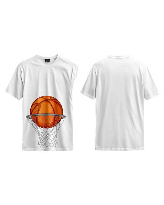 Pota ve Turuncu Basketbol Topu Baskılı Tasarım Oversize Tshirt